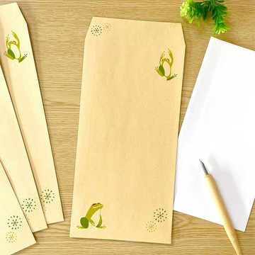 青蛙主題棕色信封，3 號（10 個信封），牛皮紙信封，辦公信封，信件信封，郵寄信封，包裝材料，標準郵件，青蛙，動物，可愛，時尚。