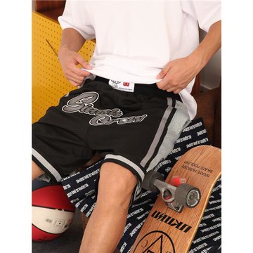 【SIMOK官方店】街頭潮嘻哈男女短褲復古雙層網眼條紋拼色籃球褲