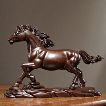 黑檀木雕馬擺件（長30cm）風水馬擺件擺設 馬到成功擺件 家居客廳辦公室裝飾品