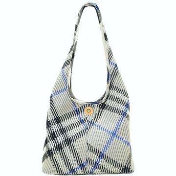 BURBERRY 巴寶莉 Hobo 針織格紋三角肩背包(地衣灰)