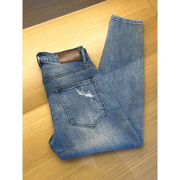 品質好設計獨特！彈力九分牛仔褲男士韓版潮流貓須藍色修身小腳褲