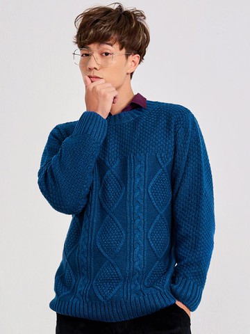 粗針織提花素色毛衣