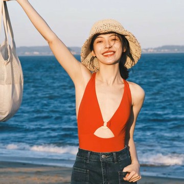 復古港風泳裝性感深V領顯白三角連體露背顯瘦沙灘度假溫泉泳衣女鑫弘-戶外運動