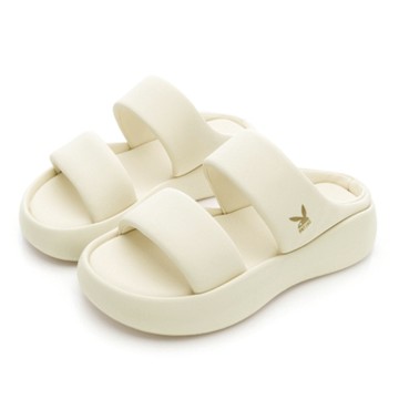 PLAYBOY 軟綿Q彈PLUS寬帶雲朵厚底拖鞋-PY1109米