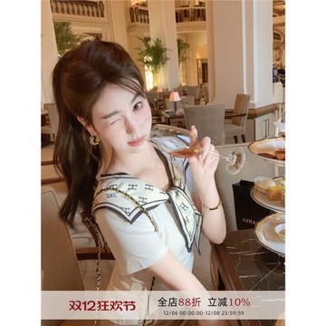 魚兔子的兔子 高級假兩件披肩短袖t恤女2025新款爆款獨特漂亮上衣