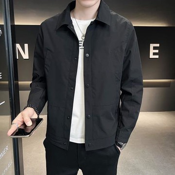 潮牌夾克外套男士春秋款韓版潮流帥氣休閑男裝翻領修身純色上衣服