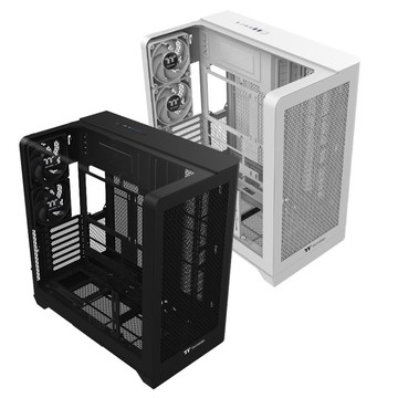 米特3C數位–曜越 View 390 Air 雙倉 鷗翼式曲面玻璃機殼 黑色/白色 (CT120 Fan*2)