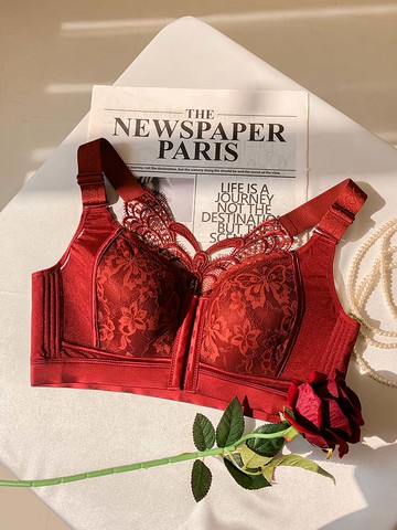 加大尺碼．前扣式蝴蝶蕾絲無鋼圈內衣(38D~48E)