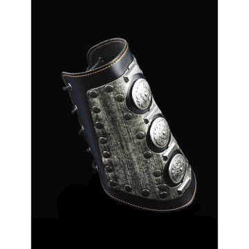 黑色超寬皮復古銀色花卉圓扣亮灰色貼皮朋克手鏈男女飾品手鐲護腕