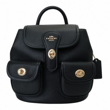 COACH 鵝卵石皮革前雙口袋後背包(黑色)mini款