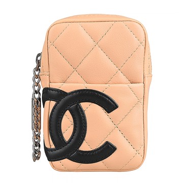 展示品 CHANEL康朋系列雙C LOGO羊皮拉鍊萬用小包(米x黑)