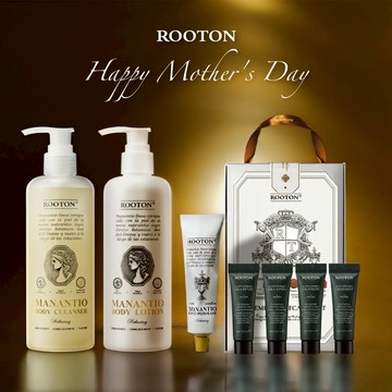 快速出貨【ROOTON】感謝媽媽🌷淨粹植潤沐浴膠300ml+淨粹植潤身體乳300ml+淨粹植潤護手霜50ml+植萃洗髮精10ml x2+護髮素10ml x2+淨粹手提禮盒