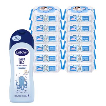 【貝恩】保養柔濕巾80抽*12包+【貝臣】柔舒沐浴精1000ml