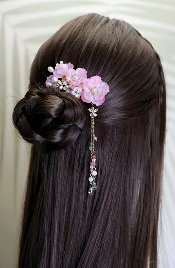 檸檬手作髮飾   流光粉月季琉璃髮釵/髮夾   (流蘇可拆)