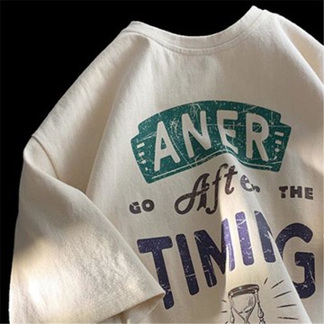 美式復古字母印花短袖t恤男潮牌青少年夏季體桖男裝上衣服半袖5分