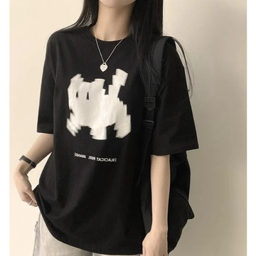 Vuja de 純棉 t恤 拼接上衣女 圖案印花 T恤 韓國上衣 oversize T恤 寬鬆上衣 ins風 潮流衣服