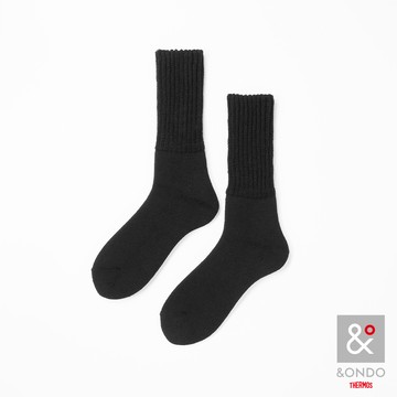 【&ONDO】厚絨保暖中筒居家襪(25-27cm/黑)