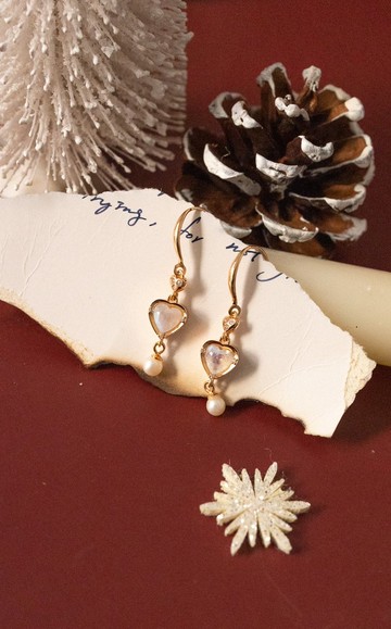 愛心月光石淡水珍珠耳環