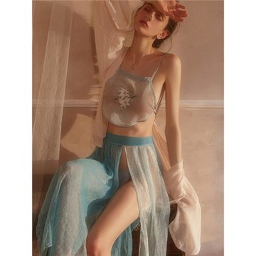 歐美大碼性感睡衣國風肚兜漢服制服古代短裙內衣網紗火辣睡裙套裝