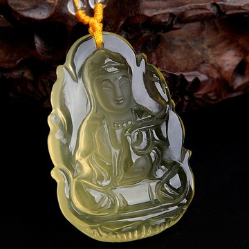 天然黃水晶南海觀音吊墜觀世音菩薩項鏈男士款毛衣鏈大氣禮品飾品