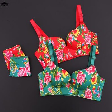 東北大花內衣胸罩女小胸聚攏女士2024新款女性感火辣女士內褲套裝