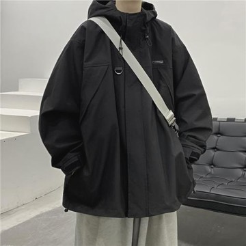 沖鋒衣外套男防風防水連帽登山服夾克2024春秋新款寬松工裝上衣潮