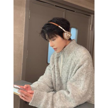 秋冬新款慵懶風高領半拉鏈毛衣男韓系寬松毛絨立領針織外套男潮流