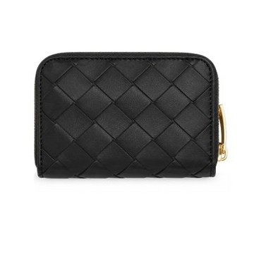 BOTTEGA VENETA 經典編織小羊皮拉鍊零錢包(黑色)
