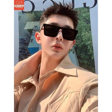 熱們 男士墨鏡 男生墨鏡 墨鏡男 士 開車專用防紫外線 高清偏光方形太陽鏡 潮男款眼鏡黑色