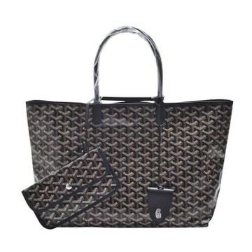 GOYARD 經典St. Louis PM 防水帆布LOGO磁吸吊飾購物包(中-黑-附收納袋)