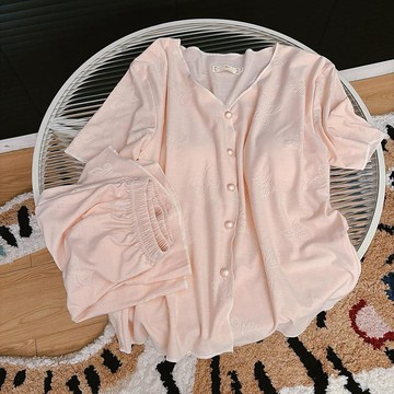 Xuan♥睡衣女帶胸墊夏天薄款甜美簡約休閒家居服短袖短褲兩件套