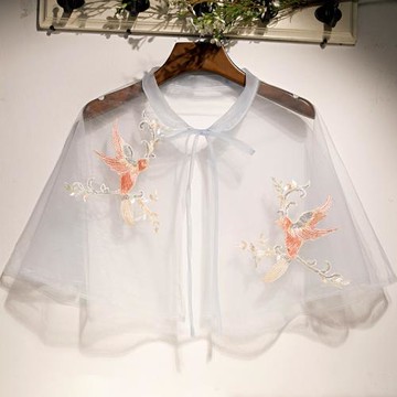 短款外套女清新 新款薄外搭披肩 寬松防曬罩衫蕾絲刺繡披風寬松女