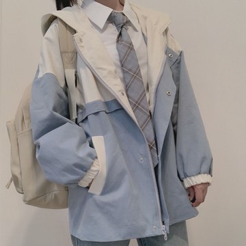 夾克外套女學生韓版寬松小個子學院風工裝時尚百搭雙層風衣春秋新款【聚寶屋】