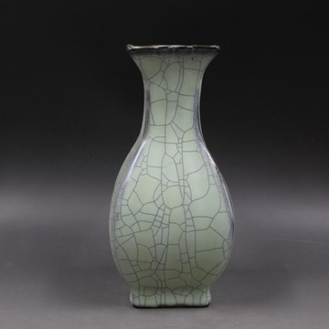 宋官窯開片四方瓶 手工仿古出土老貨瓷器 家居擺件 古董古玩收藏1入