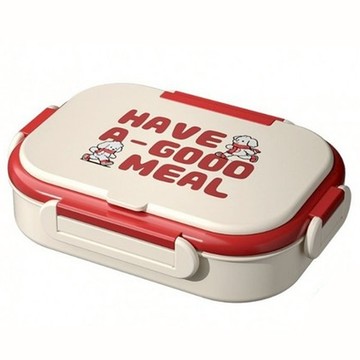 日系316不鏽鋼保溫便當盒 動物款 2格 附餐具 + 保溫袋  1套  紅狗 米色 + 紅色