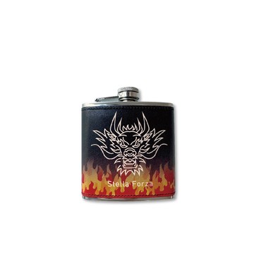 6OZ真皮不銹鋼隨身酒壺（附漏斗）－火龍