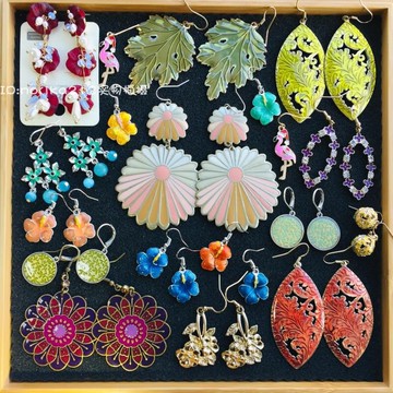 限定耳環復古迷霧晨曦花朵樹葉琺瑯彩釉輕質大墜雞蛋花波斯菊法式