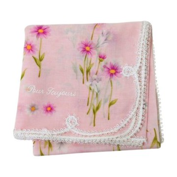 Pour Toujours 法式浪漫粉花蕾絲邊帕領巾(粉紅系/48CM)