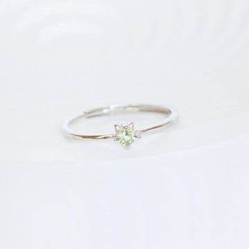 橄欖石925純銀貓咪戒指 可調式戒指