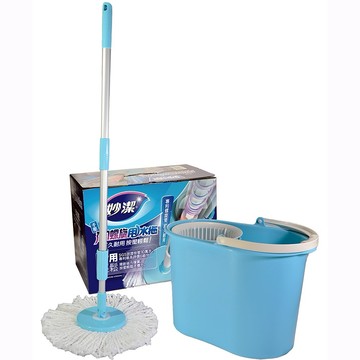 【妙潔】手壓彈力螺旋甩水拖(1桶1桿2布)