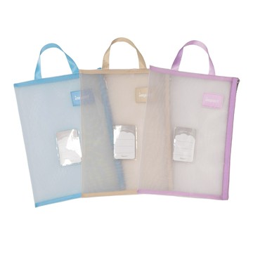 【IMPACT 怡寶】莫蘭迪網紗文件袋-3入組 IMG0016BGP(莫蘭迪米色、藍色、紫色)