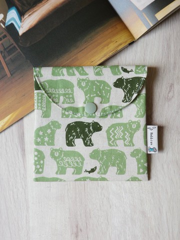 幾何熊熊 綠 - 棉棉包 口罩包 衛生棉包 收納小包 | 海柏手作
