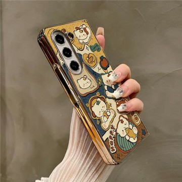 熱瓜適用于三星GalaxyZFold7/6/5/4/3手機殼折疊屏保護套電鍍創意卡通小貓咪金邊高檔折疊殼高級感潮全包套