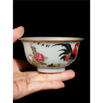 大吉大利壓手杯景德鎮陶瓷手繪粉彩仿古茶具手工大公雞斗笠屬相杯