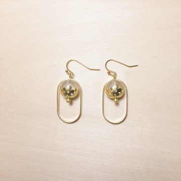 復古黃銅花花透明珠耳環