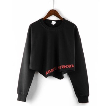 甜酷辣妹穿搭ins秋冬爵士跳舞寬松露臍短款不規則衛衣女加絨上衣