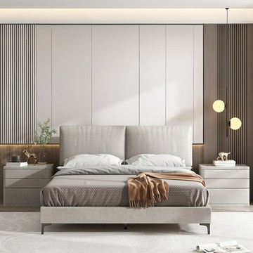 優樂悅~床現代簡約實木輕奢科技布極簡意式床免洗主臥軟包布藝1.8雙人床