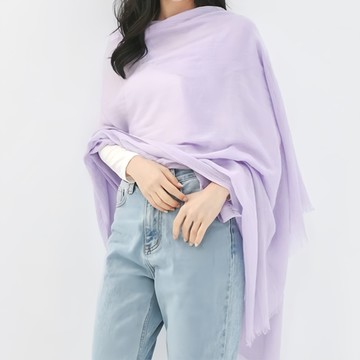 KissDiamond 韓系INS素面棉麻圍巾 淺紫色  195 x 95cm