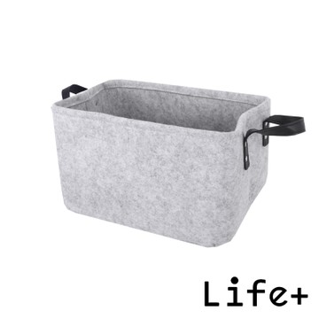 Life+ 自然風素面毛氈收納籃/置物籃 (灰色-M)