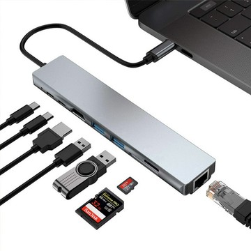 8合1擴展塢 USB c hub多功能拓展塢4K高清USB筆記本type-c轉H【宜家良品百貨】